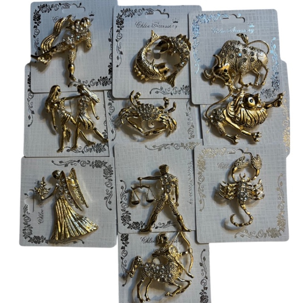 Gold Zodiac Brooch Set